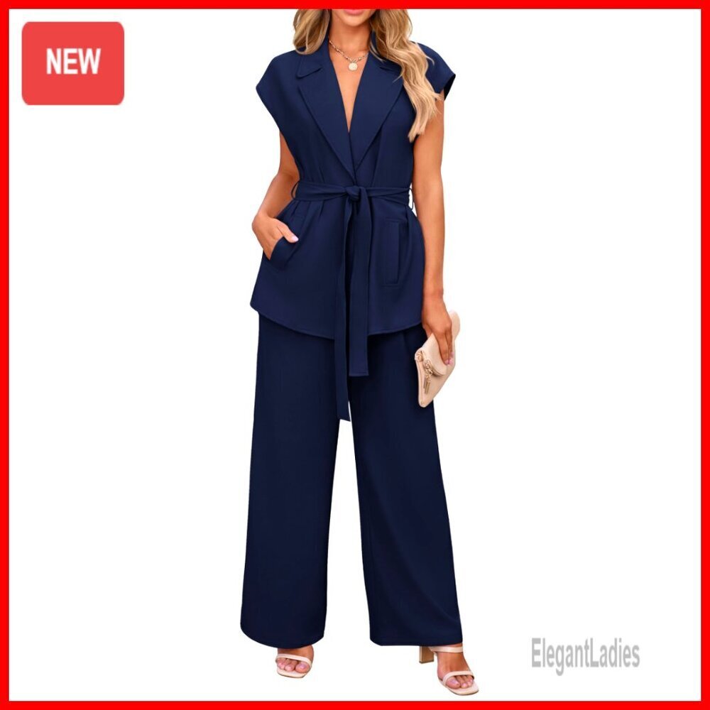 Women's 2-Piece Blazer Vest & Wide Leg Pant Set, Office Work Outfit